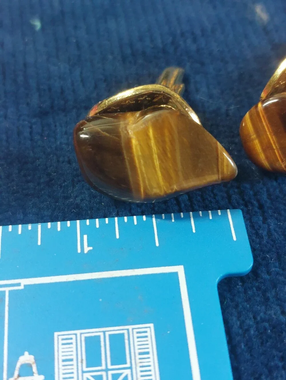 Vintage Estate Toggle Back Cufflinks, Tiger's Eye & Ocean Jasper, Two Pairs